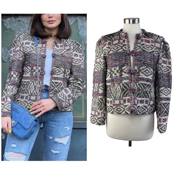 ZARA Jacquard Tweed Cropped Jacket size L - Picture 1 of 13